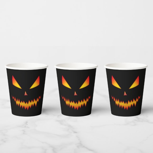 Cool scary Jack O'Lantern face Halloween black Paper Cups (Multi)