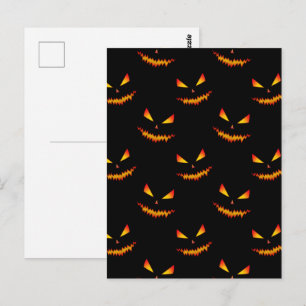 Cool scary Jack O'Lantern face Halloween pattern Postcard