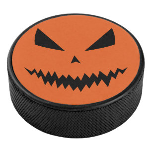 Cool scary Jack O'Lantern Halloween black orange Hockey Puck
