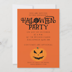 Cool scary Jack O'Lantern Halloween black orange Invitation