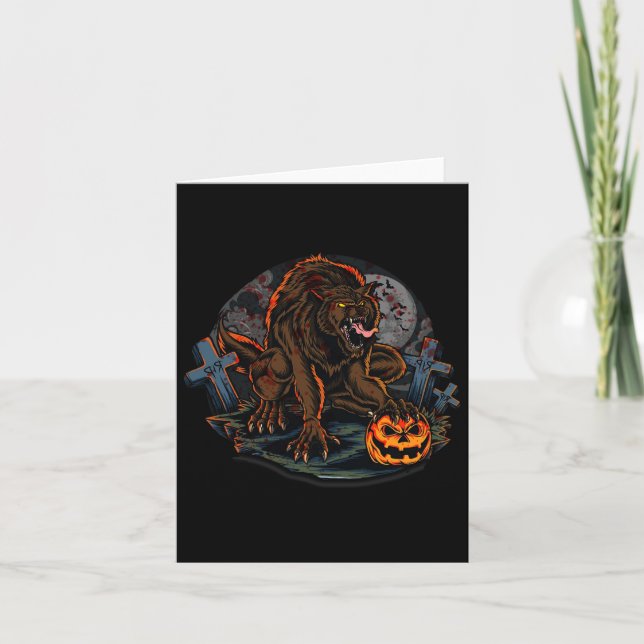 Cool Scary Werewolf Halloween Theme  Card (Front)