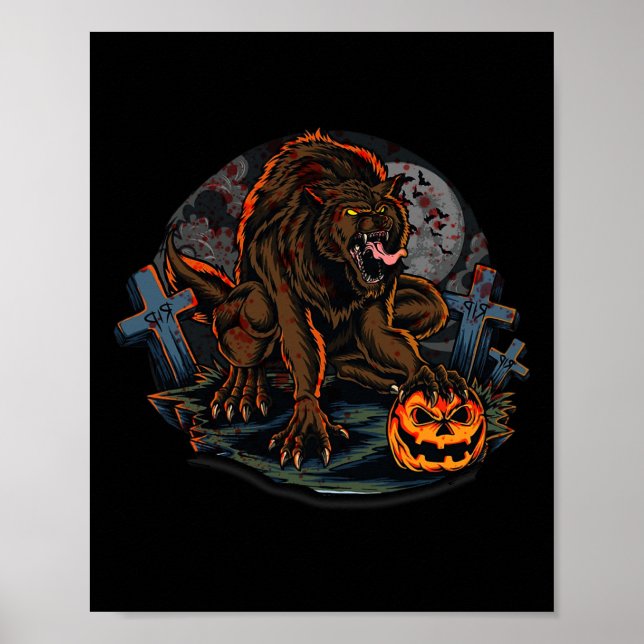Cool Scary Werewolf Halloween Theme  Poster (Front)