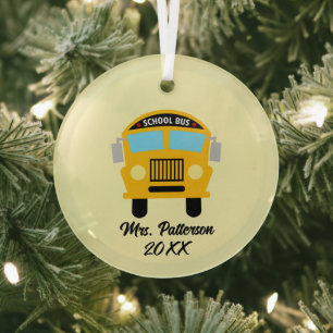 Cool School Bus Driver add name Glass Tree Decoration