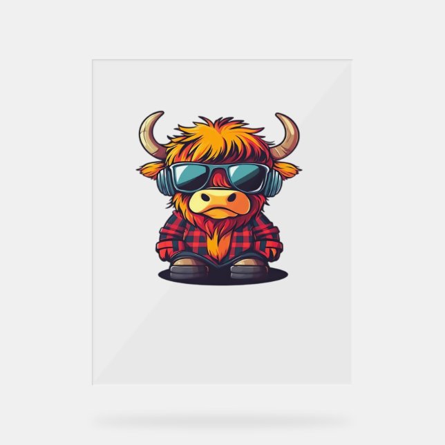 Cool Scottish Highland Cow Classic T-Shirt Acrylic Sign (Front)