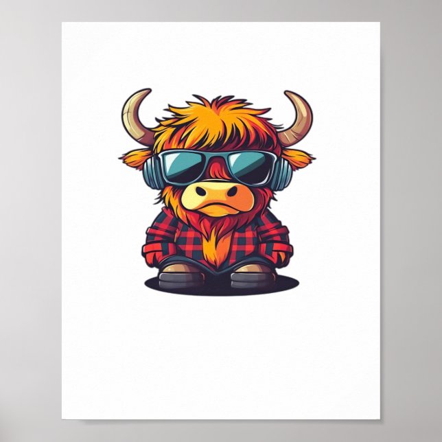 Cool Scottish Highland Cow Classic T-Shirt Poster (Front)