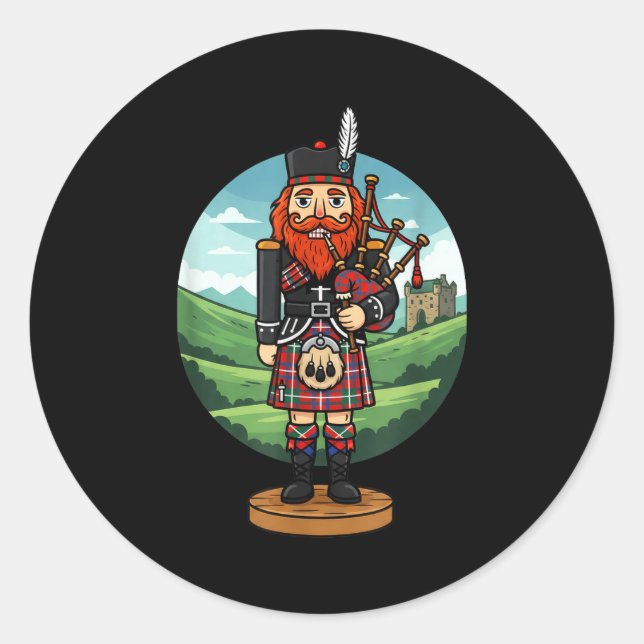 Cool Scottish Nutcracker Bagpes  Classic Round Sticker (Front)