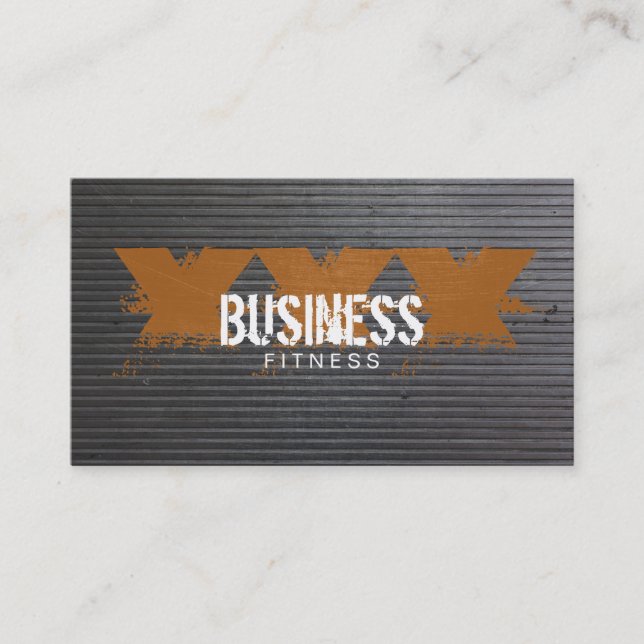 Cool Scratched Metal Stripes Fitness Training Business Card (Front)