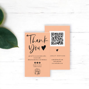 Cool script black peach logo order thank you business card