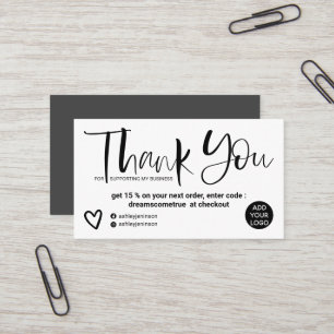 Cool script brush font black white order thank you business card