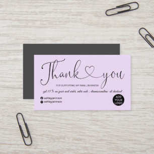 Cool script heart lavender purple order thank you business card