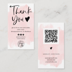 Cool script pink brushstroke logo order thank you business card