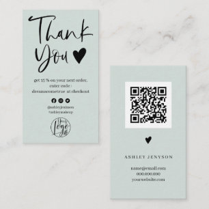 Cool script sage green logo order thank you business card