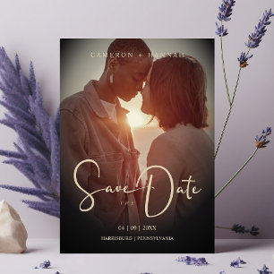 Cool Script Sophisticated Fake Golden Trendy Photo Save The Date