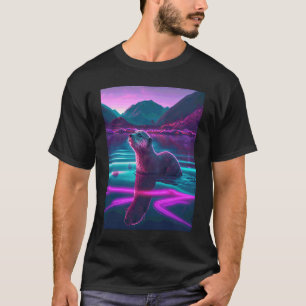 Cool Sea Otter Synthwave Wandering Otter 2 T-Shirt