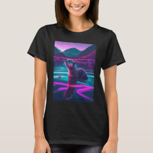 Cool Sea Otter Synthwave Wandering Otter 2 T-Shirt