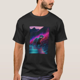 Cool Sea Otter Synthwave Wandering Otter 3 T-Shirt