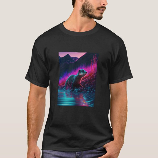 Cool Sea Otter Synthwave Wandering Otter  3 T-Shirt (Front)