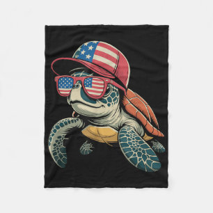 Cool Sea Turtle Usa Flag Sungles Independence 4th  Fleece Blanket