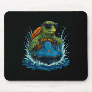 Cool sea turtle with sunglasses jet ski summer mouse pad