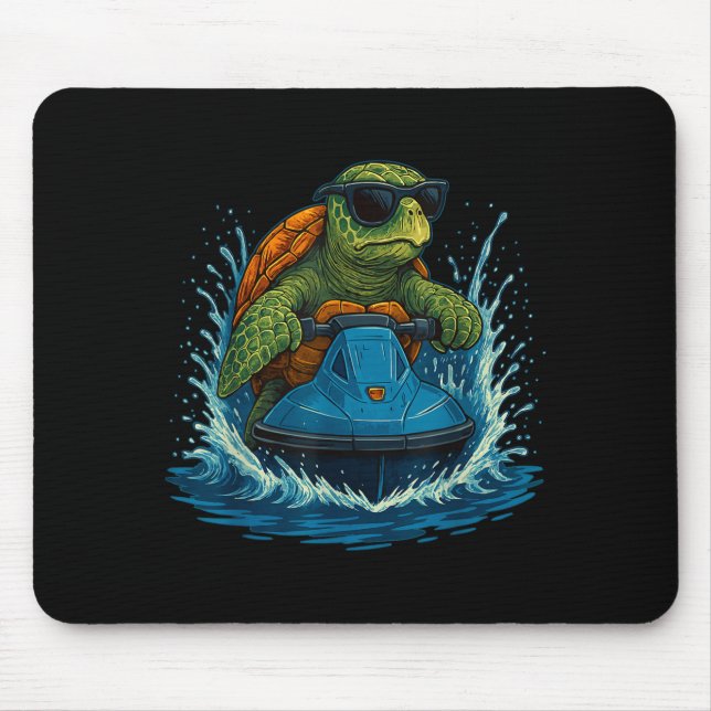 Cool sea turtle with sunglasses jet ski summer  mouse pad (Front)