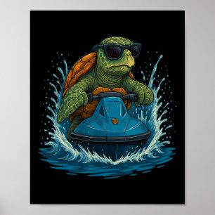 Cool Sea Turtle With Sungles Jet Ski Summer Poster