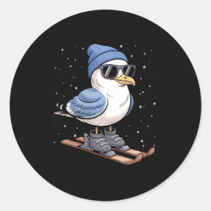 Cool Seagull On Skis - Nordic Winter Seagulls Aprè Classic Round Sticker
