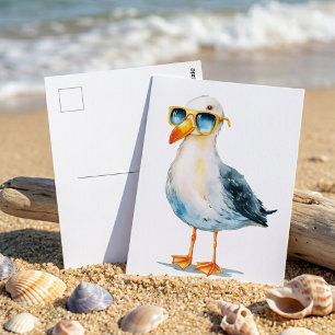 Cool Seagull Watercolor Beach Bird Art Postcard