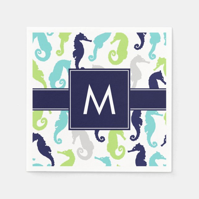 Cool Seahorses Monogrammed Napkin (Front)