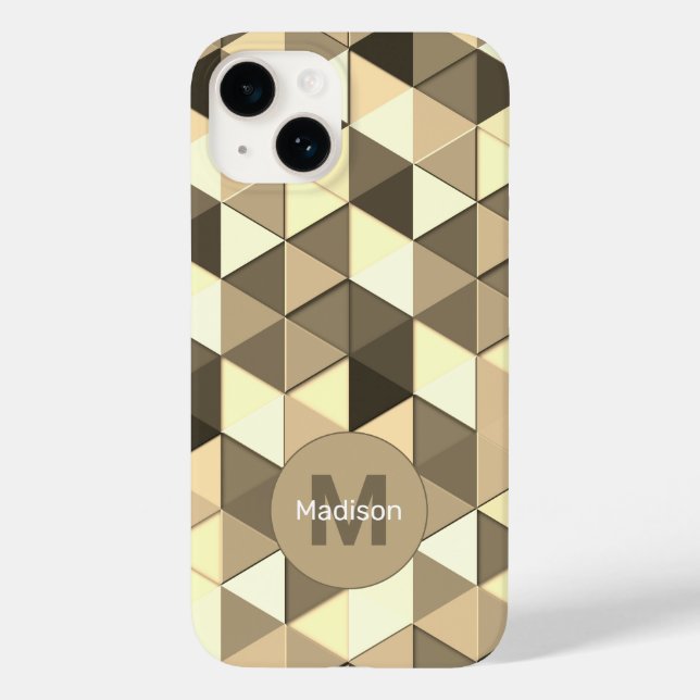 Cool sepia triangle geometric pattern Monogram Case-Mate iPhone Case (Back)
