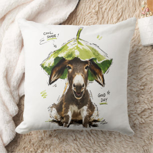 Cool Shade Good Day Funny Donkey with Leaf Hat Cushion