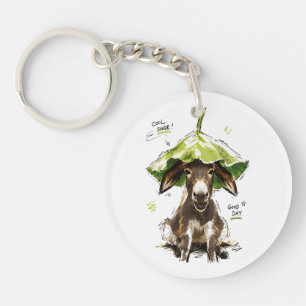 Cool Shade Good Day Funny Donkey with Leaf Hat Key Ring