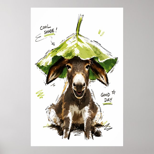 Cool Shade Good Day Funny Donkey with Leaf Hat Poster (Front)