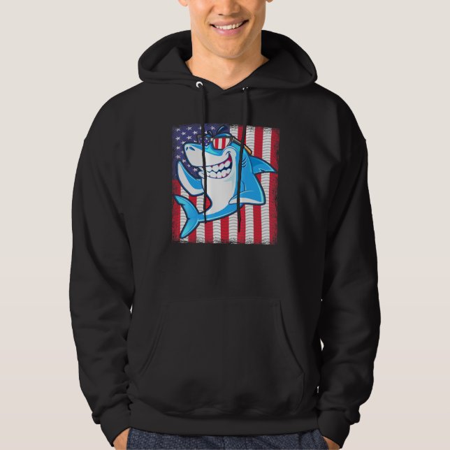 Cool Shark American Us Flag Fishing Fish Nature Ou Hoodie (Front)
