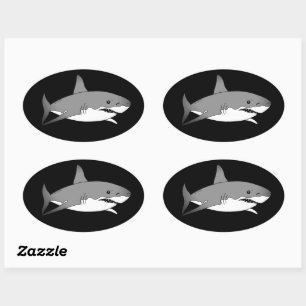 Cool Shark Cartoon Illustration Oval Sticker