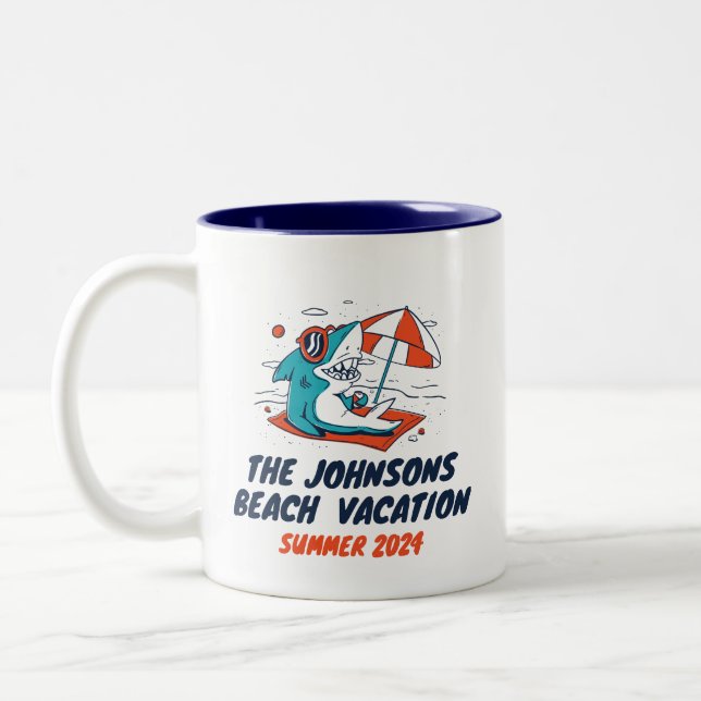 Cool Shark Family Reunion Beach Vacation Holiday Two-Tone Coffee Mug (Left)