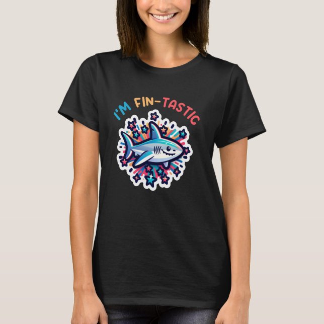Cool Shark I'm Fintastic Beach Funny Shark T-Shirt (Front)