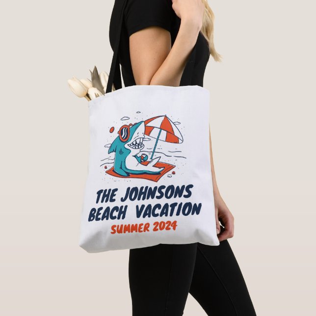 Cool Shark Matching Family Vacation Beach Holiday Tote Bag (Close Up)