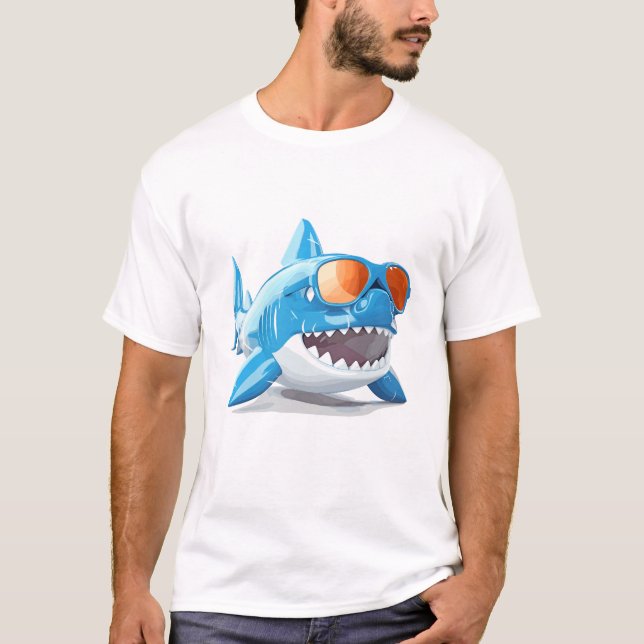 Cool Shark On Vacation Cute Adorable Fun Discovery T-Shirt (Front)