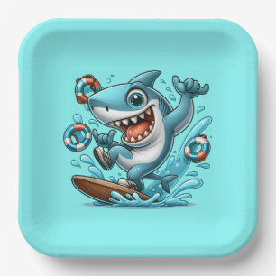 Cool shark party beach paper plate