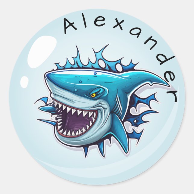 Cool Shark Personalise Classic Round Sticker (Front)