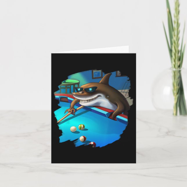 Cool Shark Playing Pool Billiards In Lounge Funny  Card (Front)