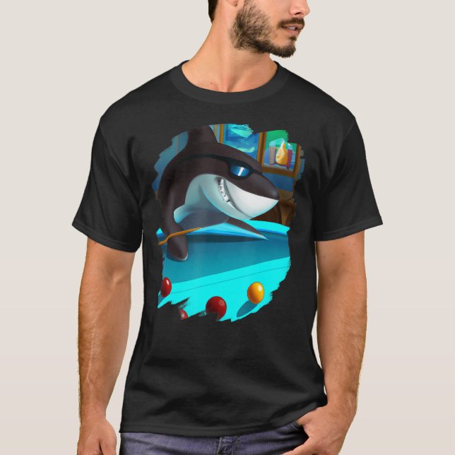 Cool Shark Playing Pool Billiards in Lounge  Shark T-Shirt (Front)