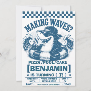 Cool Shark Pool Birthday Party Invitation