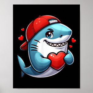 Cool Shark Valentines Boys Heart Day Couple Kids G Poster