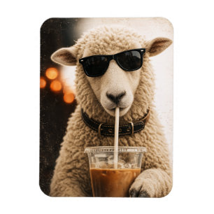 Cool Sheep Drinking Iced Coffee Magnet
