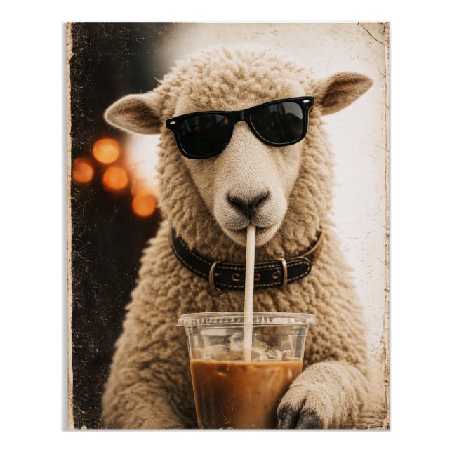 Cool Sheep Drinking Iced Coffee Poster (Front)
