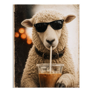 Cool Sheep Drinking Iced Coffee Poster