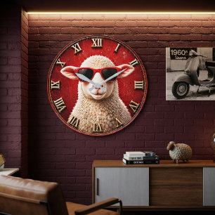 Cool Sheep Funny Farmhouse Sheep Decor Large Clock