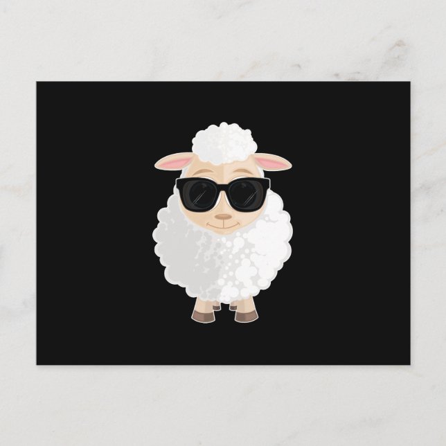 Cool Sheep Sunglasses Black Background Cute  Postcard (Front)