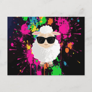 Cool Sheep Sunglasses Neon Splatter Cute Cartoon Postcard